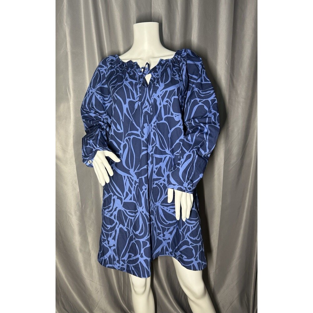 New Banana Republic Women’s Blue Mini Dress Tie Neck Poplin Size L Large Cotton